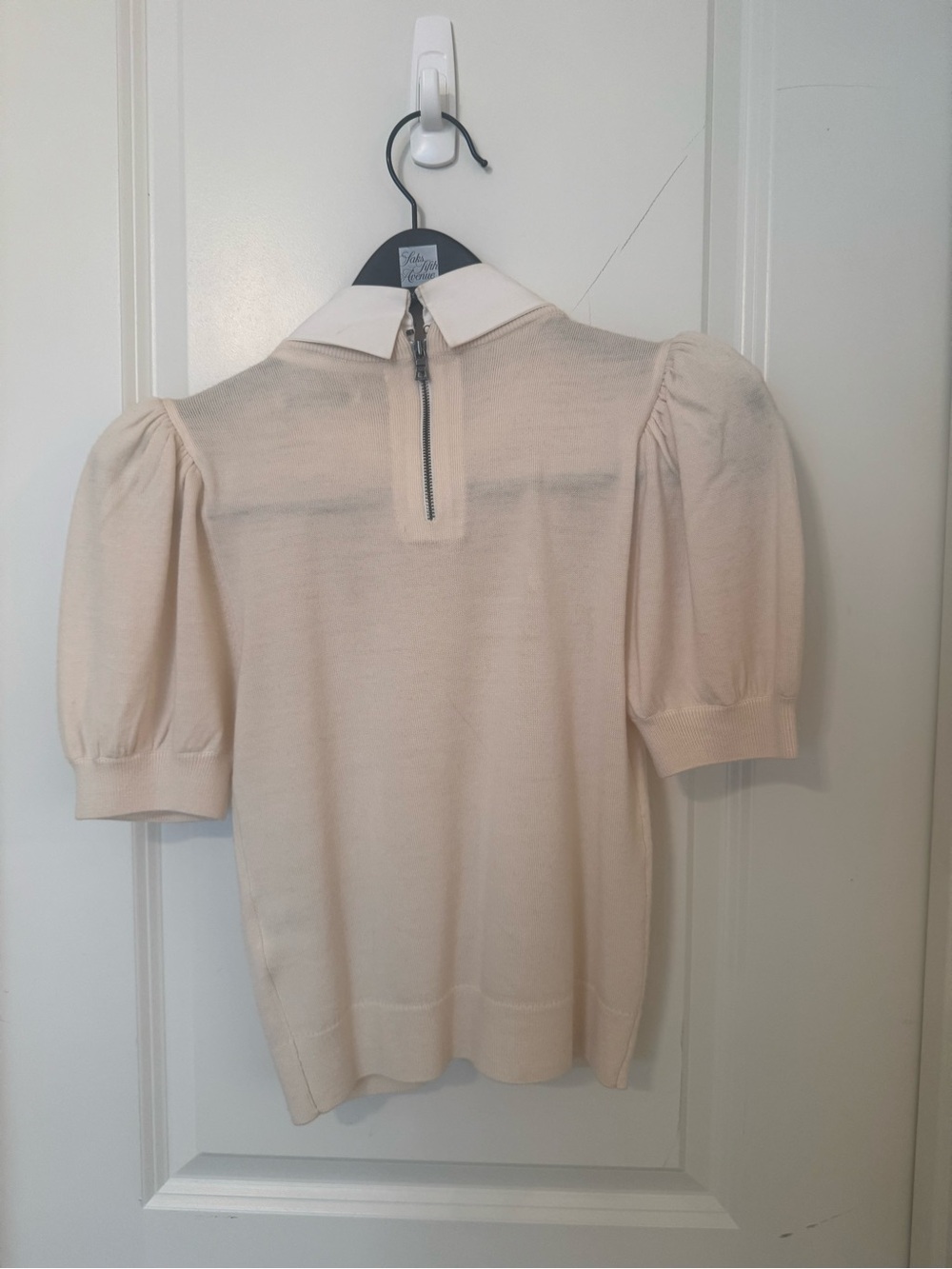 Alice + Olivia Cream Jeweled Collar Puff Sleeve Top - Picture 3 of 8